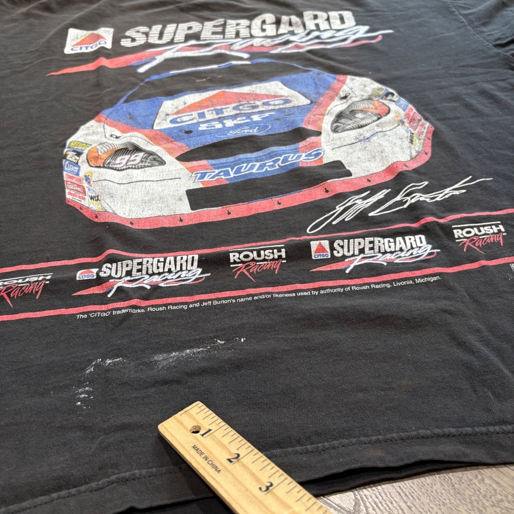 Delta Jeff Burton NASCAR T Shirt Mens 2XL Black Y2K Supergard Racing‎ 99 Roush - Picture 9 of 11